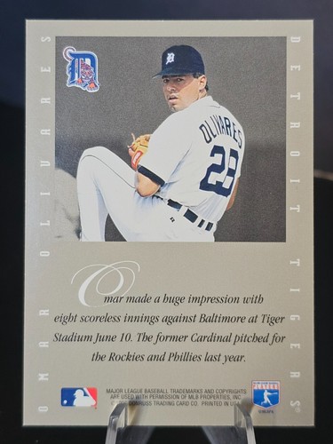 Omar Olivares 1996 Leaf On Card Auto Detroit Tigers - Picture 3 of 3