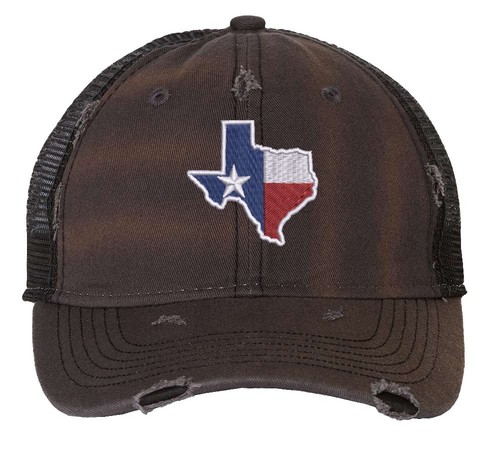 Texas Distressed Trucker Hat – Embroidered State Flag, Mesh Strapback Cap - Picture 7 of 8