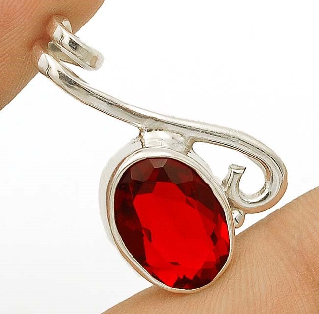 2CT Natural Fire Garnet Sterling Silver Pendant 1 Inch Long