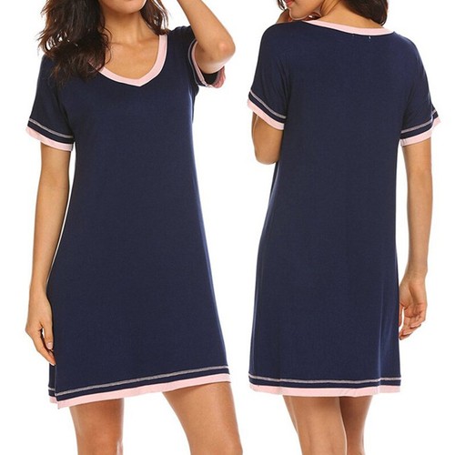 Camicia da notte donna manica corta maglietta pigiama camicia da notte rayon nightwear - Foto 5 di 18