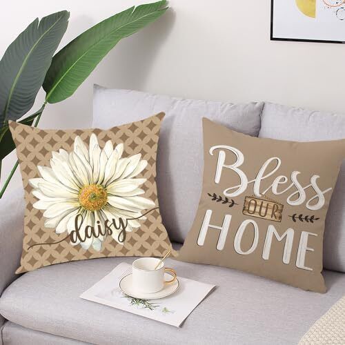 Juego de 4 fundas de almohada Daisy 18 x 18 Home Sweet Home Bless Our Home - Imagen 3 de 5