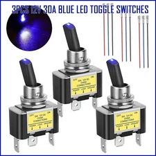 3Pcs 12V 30A Blue LED Light Toggle Rocker ON/OFF Switch 3Pin Marine Car Boat ATV