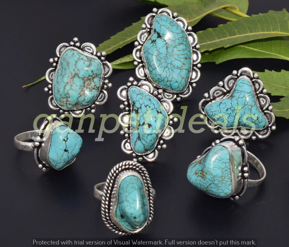 ¡OFERTA! Anillo de piedras preciosas turquesa al por mayor lote de 5 piezas joyas enchapadas en plata 925 Foto 4 de 4