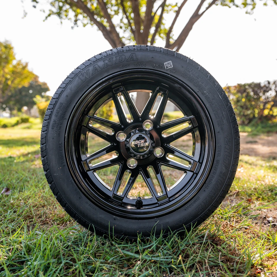 (4) Golf Cart 12" RockTrix RT103 Wheels Rims 12x7 ET-25 and 215/40R12 DOT Tires — 第 2/4 张图片