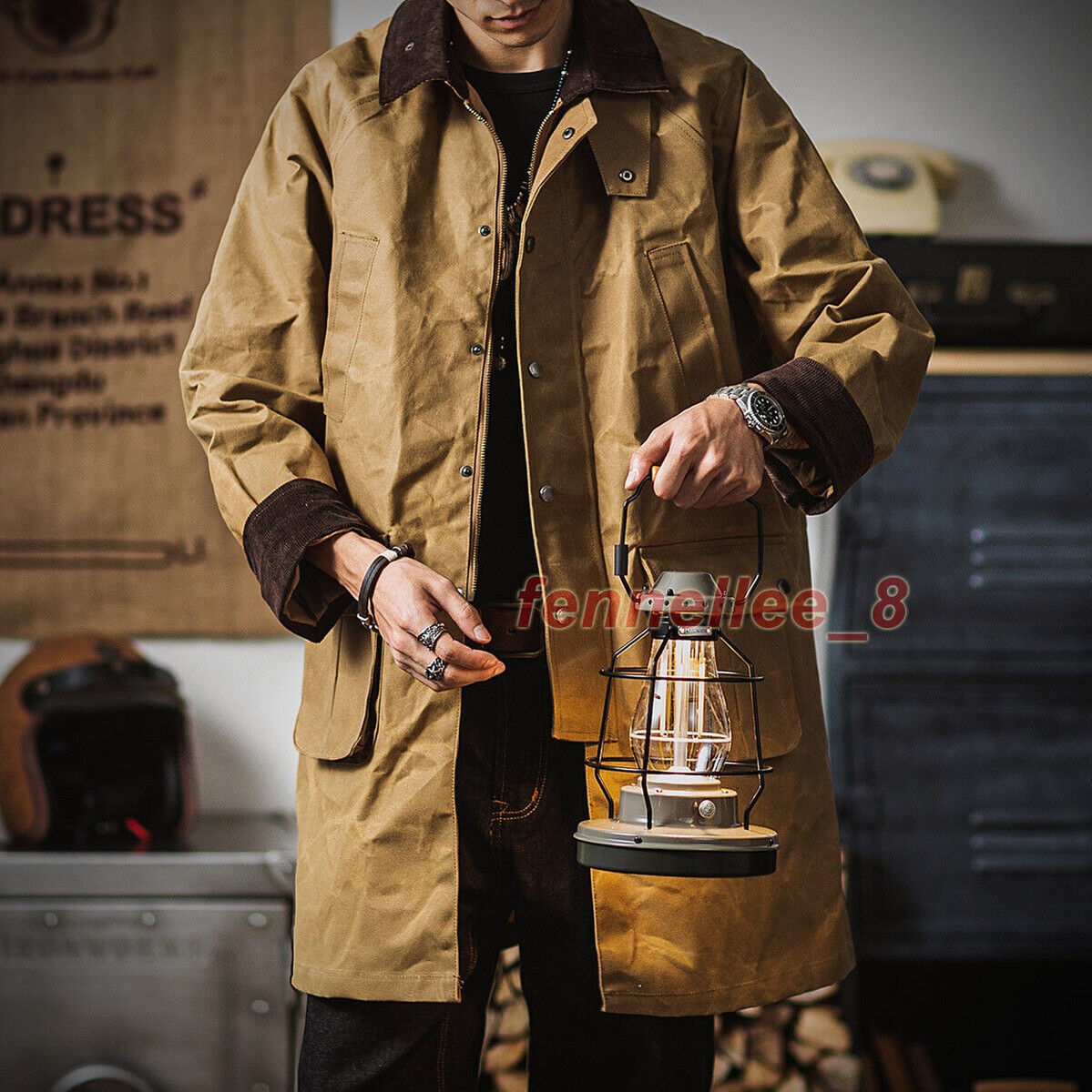 Men's Canvas Oil Wax Windbreaker Overalls Work Jacket Motorcycle