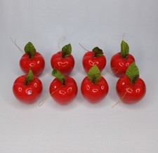 8 Faux Apple Christmas Tree Ornaments 2" Plastic