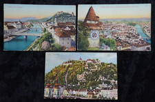 64130 3 Postcards Graz Clock Tower At Schloßberg With View on The City 3 Bridges