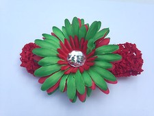 Red Kelly Green Daisy Silk Flower Dress Clip Christmas Headband holiday Gift
