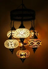 Turkish Moroccan Mosaic Hanging Ceiling Chandelier Lamp Light 7 Large Globe