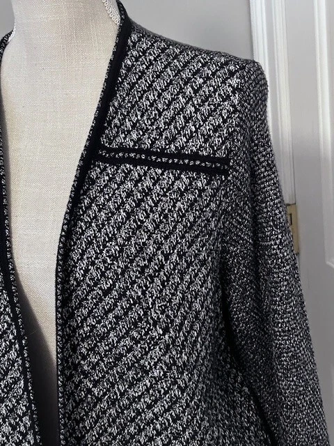 SUÉTER CÁRDIGAN CHARTER CLUB~GRANDE~NEGRO-BLANCO-TEED METÁLICO L/S FRENTE ABIERTO~L Foto 4 de 4