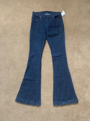 New Women's KSubi Joplin Flare Leg Stretch Premium Denim Indigo Blue Jeans Sz 28