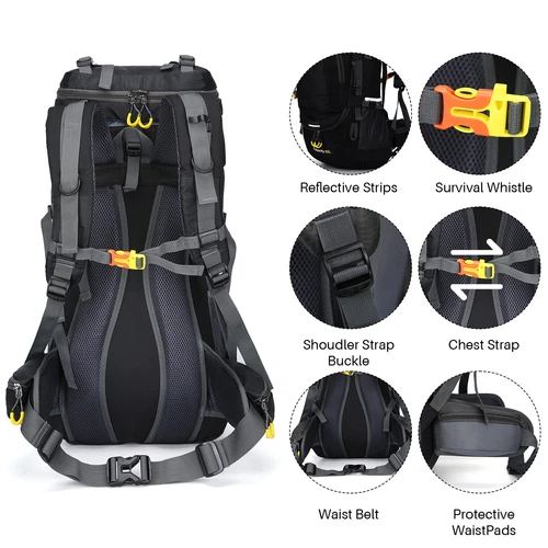 Wasserdichter Rucksack 60L großes Fassungsvermögen Tornister Tasche für Camping Wandern Reisen - Bild 4 von 56