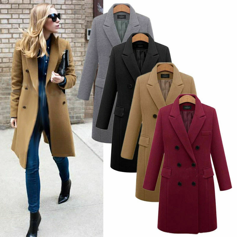 Plus Size Women's Lapel Wool Coat Trench Mid-Length Overcoat