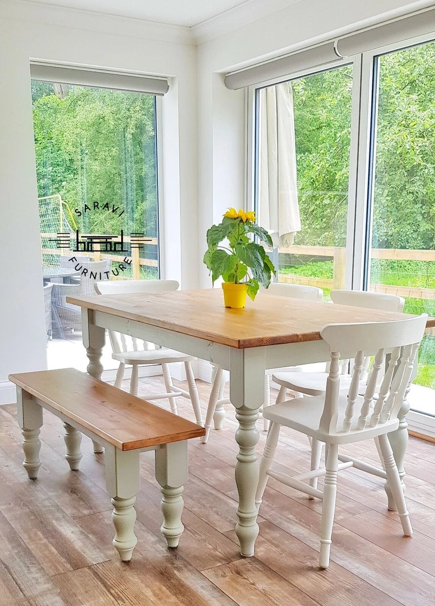 Rustic Farmhouse Dining Table 5ft Table 4 Chairs and Bench Free Delivery