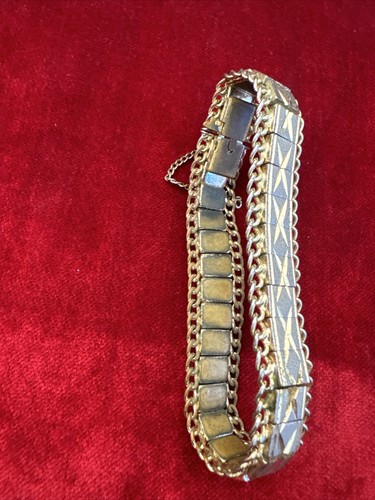 Bracciale maglia pannello placcato oro 7" vintage anni 60 - Foto 2 di 9