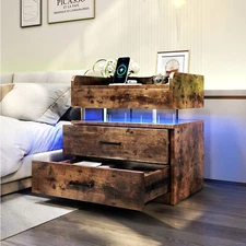 TC-HOMENY RGB LED Nightstand with Charging Station Side End Table Night Stand