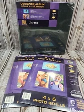 Vtg Ultra Pro Designer Dk Green Album 3 Ring for Photos 4x6 Plus 2 Refills USA