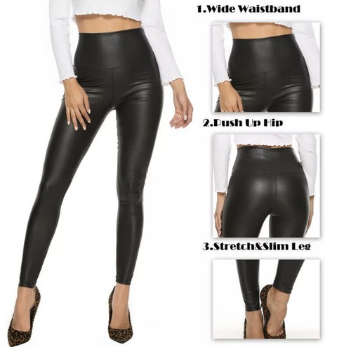 Leggins in Leder Optik Hüfthoch in Schwarz - Bild 2 von 5