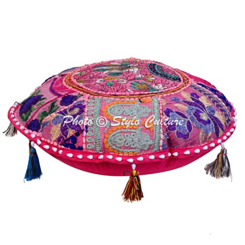 Vintage Kantha Patchwork Floor Cushion Cover Indian Decorative Ottoman Pouffe - Picture 40 of 44