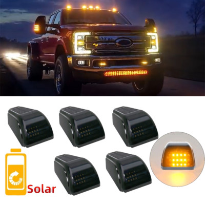 For Ford F150 F250 F350 Smoked Car Cab Amber Marker Rooftop DRL Wireless Solar