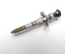 Sterling Silver Scottish Hardstone Dirk Shaped Brooch  5 cm's nice quality 
