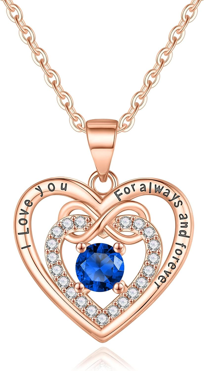 AOBOCO Sterling Silver Heart Crystal Necklace, 'I Love You Forever