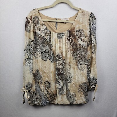 CB Established 1952 Dress Barn Women's  Beige/black Paisley Blouse Top XL