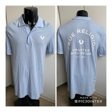 Men s medium True Religion blue short sleeve Tipping polo shirt