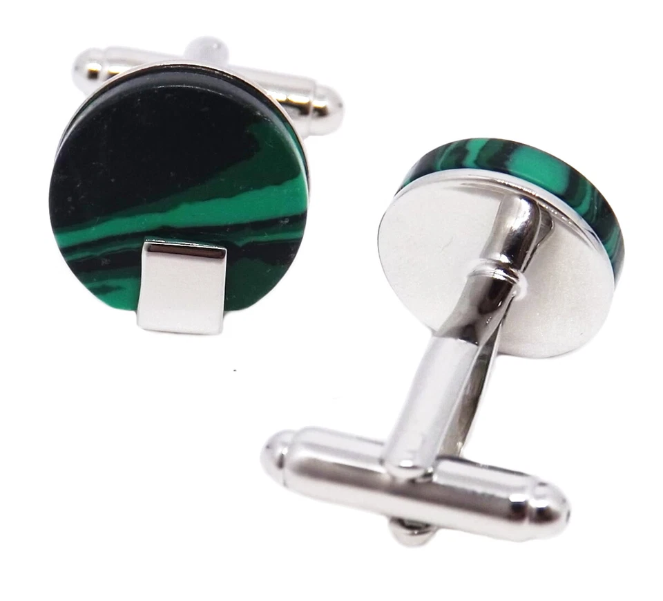 Gemelos modernos únicos de malaquita verde de regalo para hombre por gemelos directos Foto 4 de 4