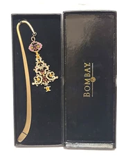 BOMBAY COMPANY HOLIDAY TREE  BOOKMARK RHINESTONE GOLD TONE