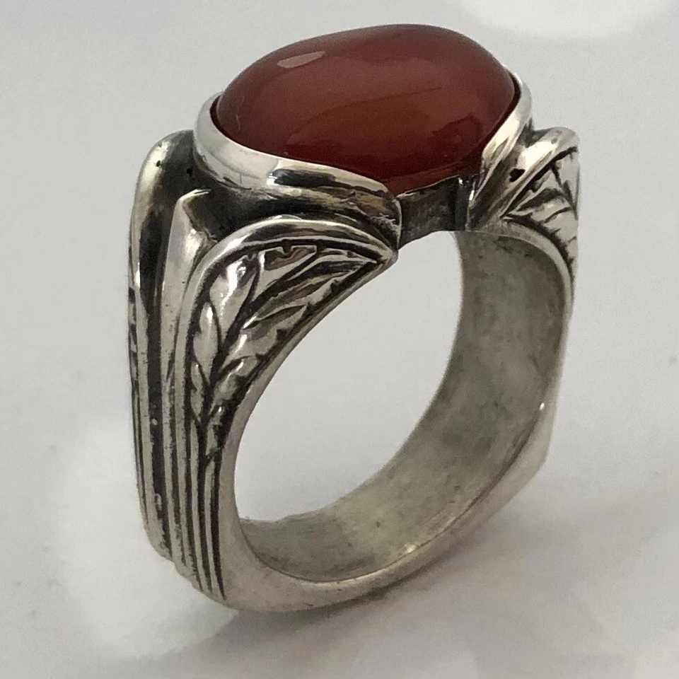 MJG PLATA ESTERLINA 16 X 12MM CABINA CORNALINA. ANILLO.GRABADO ANTIGUO. Talla 9 1/2 Foto 3 de 4