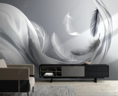 3D Feather Texture White Self-adhesive Removeable Wallpaper Wall Mural