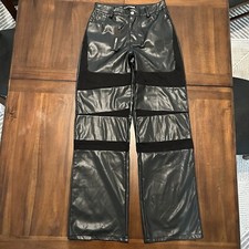 NWT Fashion Nova Women  s Black Faux Leather Cotton Wide Leg Pants Size XS