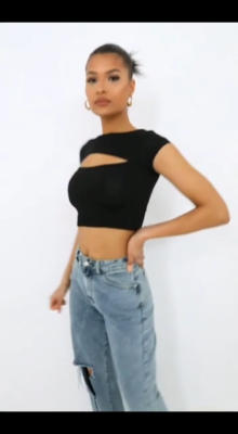 Keyhole crop t-shirt womens top cleavage tee top Front Cut out