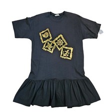 Retro 80s Tshirt Dress Beach Nautical Coverup Black Drop Waist Gold Anchor Yacht