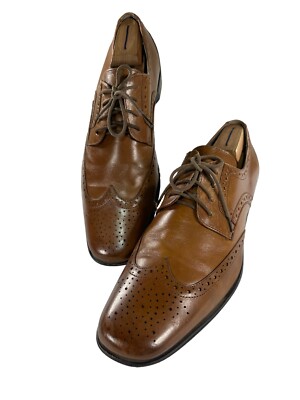 Stacy Adams Mens 10.5 M Derby Brown Lace Up Wingtip Leather Shoes