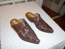 AG Leather Designer Tooled Leather Mules USA made Women's size 6