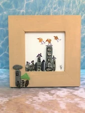 Framed Sea Glass Birds Flying over The Stone City.   #9