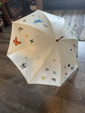 WWF Vintage Umbrella Cream Butterfly Print with Wood Handle
