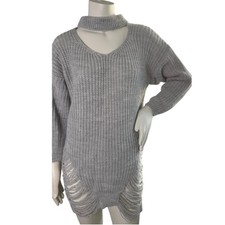 Women's Distressed Loose Relaxed Knit Chunky Oversized Frayed Sweater Tunic