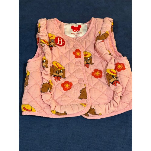 Bebe De Pino Pink Quilted Puppy Print Ruffle Vest Size 90 BP43VT208