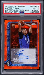 2025 TOPPS CHROME ORANGE #TCAR CF COOPER FLAGG ROOKIE RC 18/25 PSA 9 DNA AUTO 10
