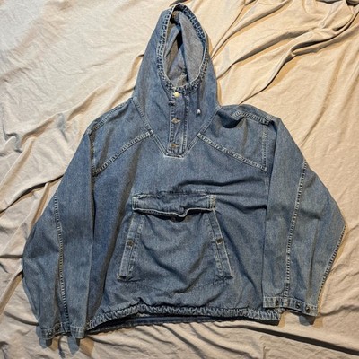 Vintage Gap Denim Anorak Pullover Hoodie Jacket Mens Large 90s RARE