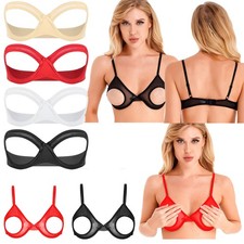 Womens See Through Open Cup Bra Strapless Push Up Unlined Bra Lingerie Tube Tops