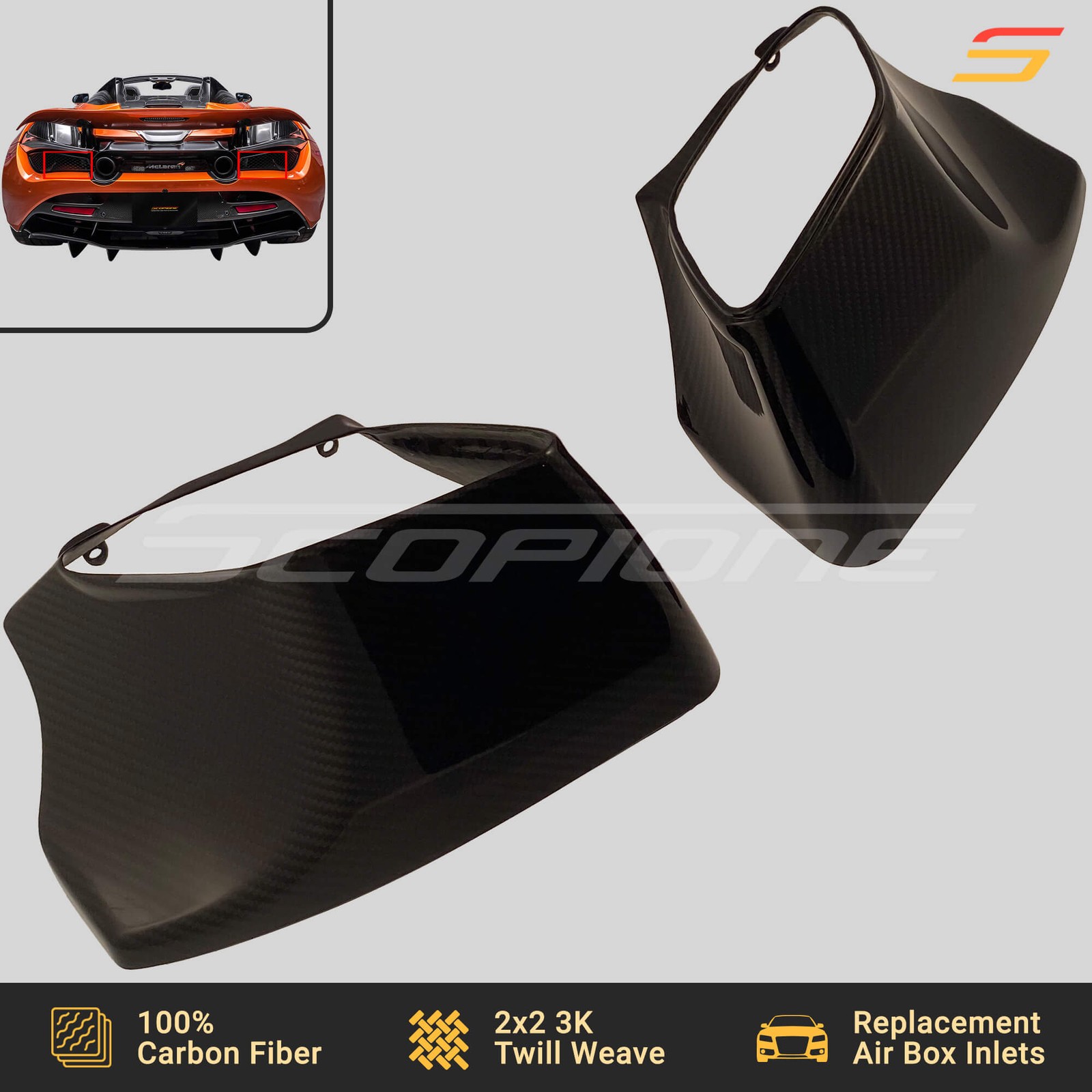 Scopione Carbon Engine Air Box Inlet Intake Boxes for McLaren 720S 750S 765LT