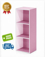 LUDER 3-Tier Open Shelf Bookcase White Pink Engineered Wood Storage