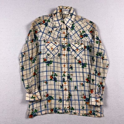 VTG Harlan Matthews Shirt Womens Medium Sheer Cotton Floral Western Cowgirl