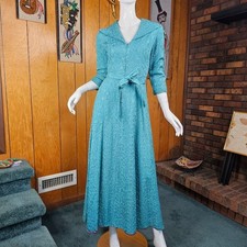 Vtg 40s Dramatic Matelass  Puff Quilted Teal Dressing Hostess Lounge Robe Gown S