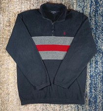 Vintage Nautica Tech Fleece 1/4 Zip Pullover Navy Stripe Mens Size XL USA Made