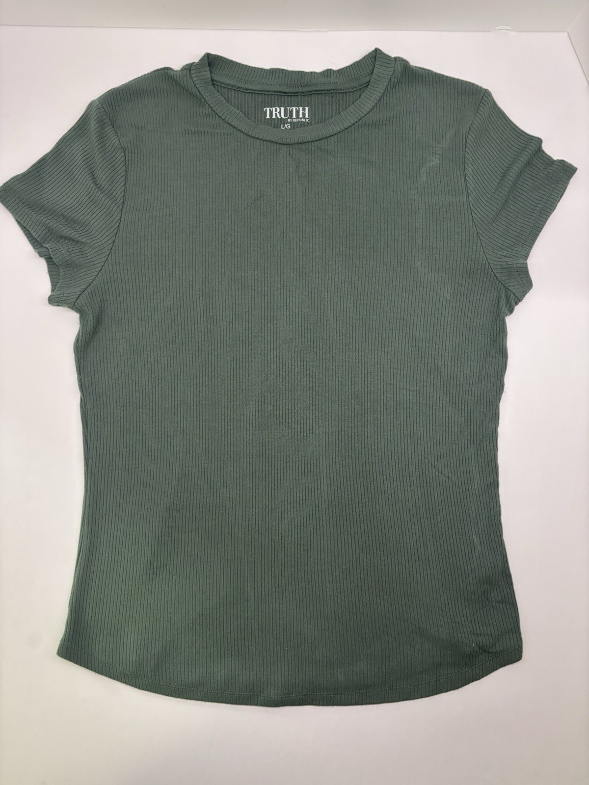 Truth by Republic Women’s Ribbed Modal Stretch Green Short Sleeve Tee Top Size L
